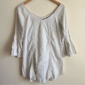 100% Cotton Boho Billabong Gauze Bell Sleeve Lace Panel Mini Dress - M